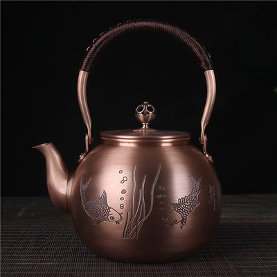 Vintage Paarse Koperen Kookketel Draagbalk Koperen Theepot Handgemaakte Gesneden Grote Capaciteit Kookketel