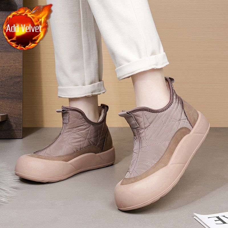 

Модные женские зимние ботинки на толстой подошве с круглым носком, водонепроницаемые, на флисовой подкладке, для работы, удобные и элегантные, новинка 2025, шикарная женская обувь 35