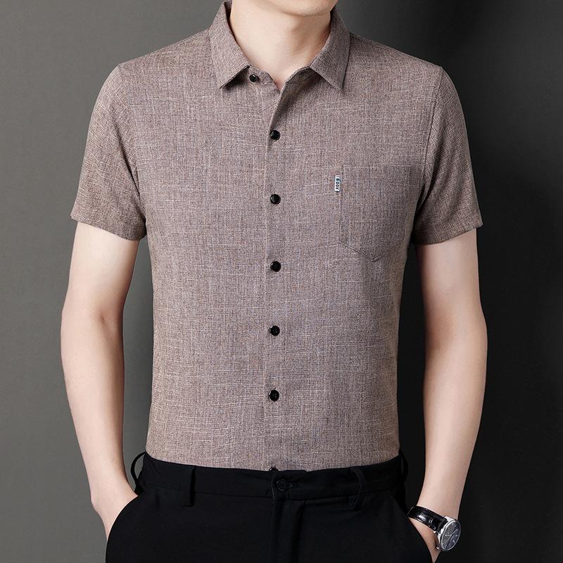 Summer Men's Lapel Collar Short Sleeve Shirt Business Casual Top