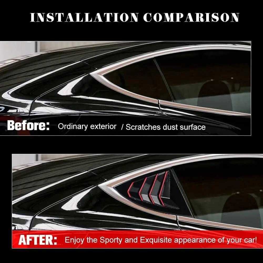 For Tesla Model 3 2017-2023 Car Rear Louver Window Side Shutter Cover Trim Sticker Vent Scoop ABS Carbon Fiber Red Accessories
