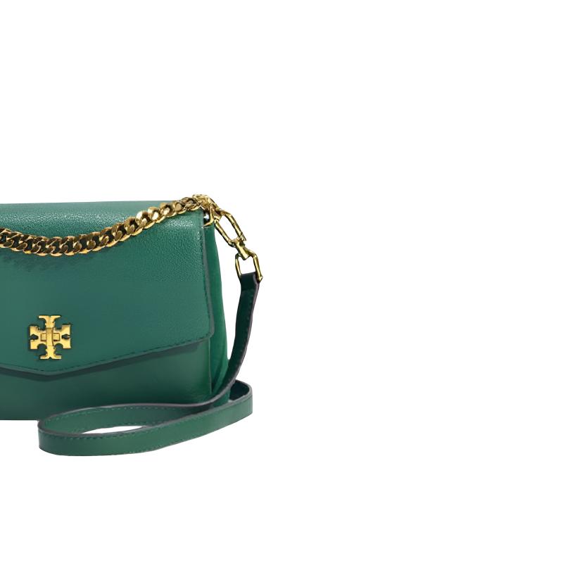 Tory Burch Kira Detachable Chain Pebbled Leather Crossbody Bag Large Women Bags Green 56382-318