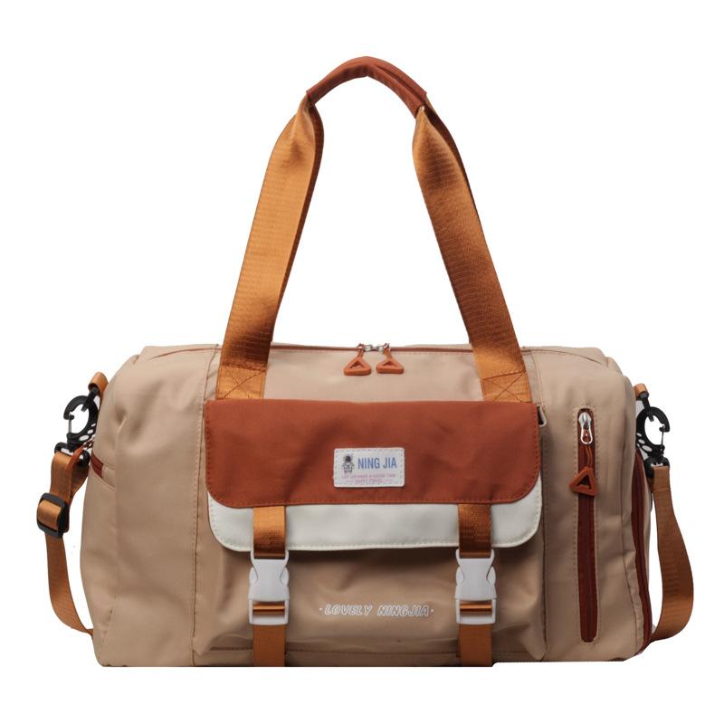 

Милый стиль колледжа Большая вместимость Многокарманная Сумка-тоут Повседневная Контрастная Дорожная сумка Можно надеть на ручку и Отделение для обуви хаки