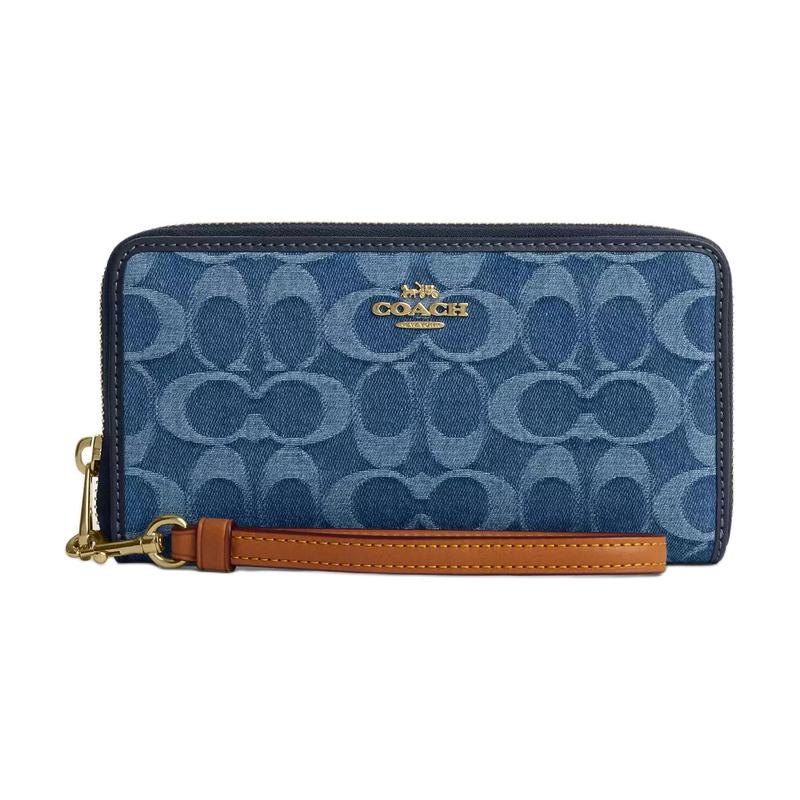 COACH Zip Around old Hardware Denim and Vachetta Leather Wallet Women s Indigo indigo синий