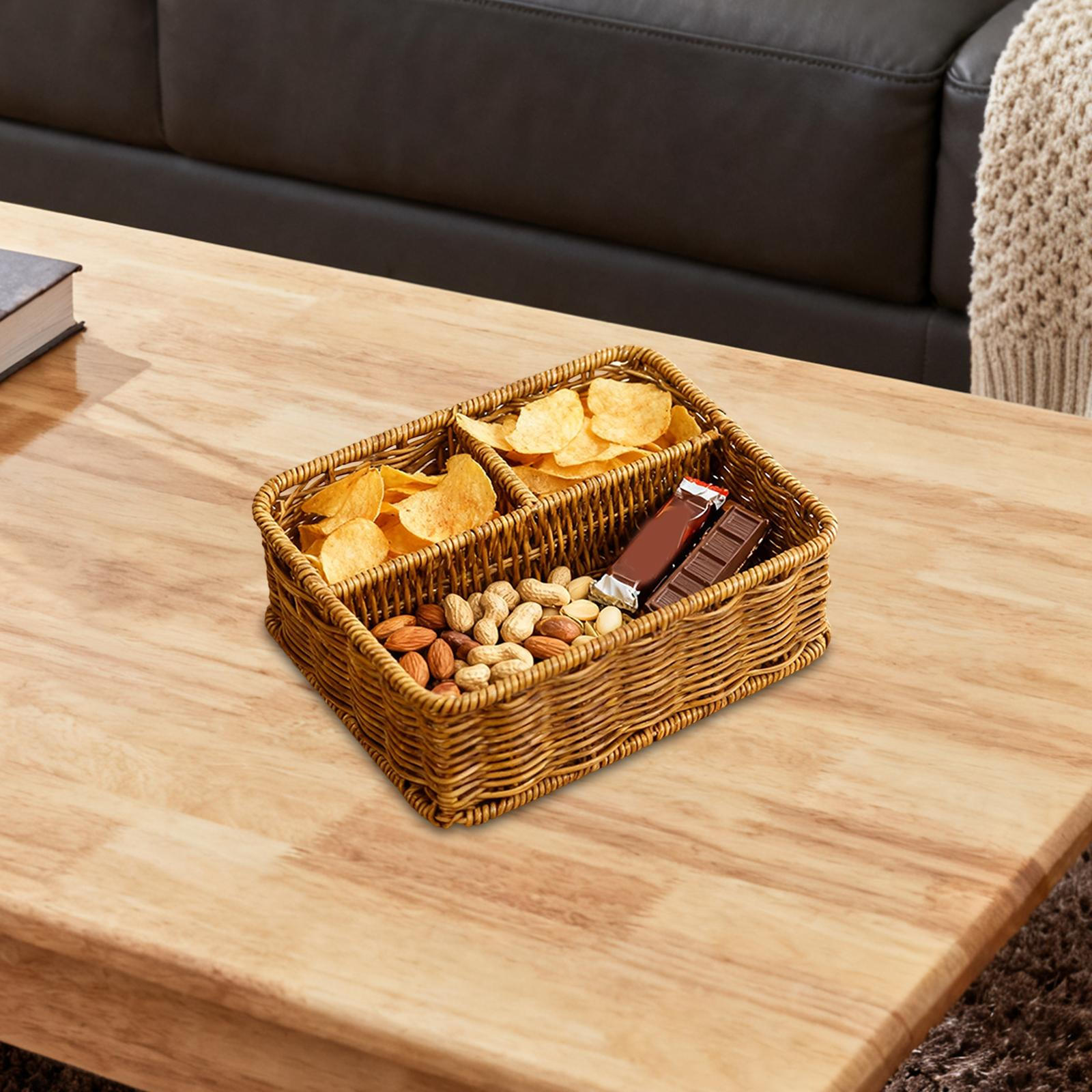 

Storage Basket Makeup Organizer Decoration 3 Grids Desktop Woven for