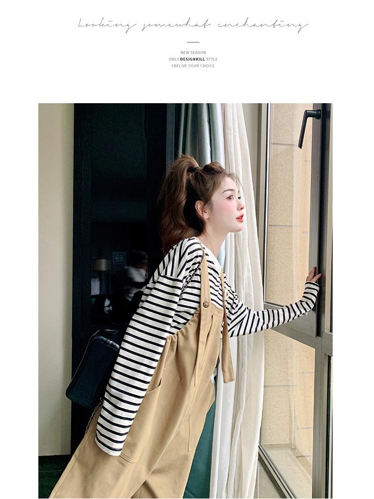 Khaki Women's Age-Defying Overalls and T-Shirt Set - Spring/Summer 2024 Korean Style