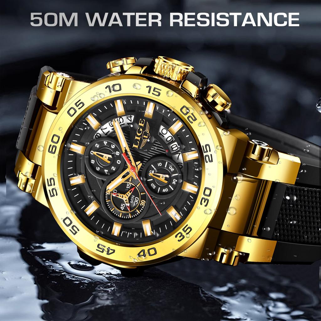 LIGE Men's Digital Wristwatch Casual Business Waterproof Luminous Watches For Men Military Quartz Chronograph Big Dig Watch Men