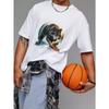 Wolf T-Shirt White Wolf and Moon Print for Outdoor and Casual Wear