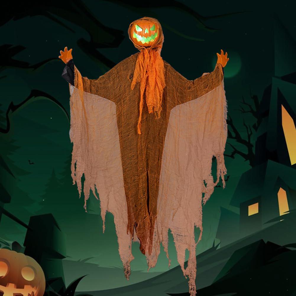 Halloween Decoration Electric Shaker Head Animatronics Pumpkin Light Up Eyes Creepy Sound for Front Garden Patio Lawn