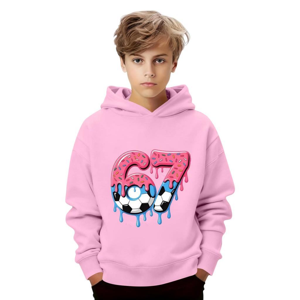 Kids' Long Sleeve Loose Pullover Letter Print Drawstring Hooded Sweatshirt