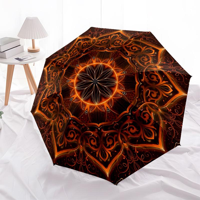 1pc Floral Mandala Automatic Folding Umbrella - Design, Durable Iron Frame for Travel, Outdoor, Beach Fashion Accessory a0920023