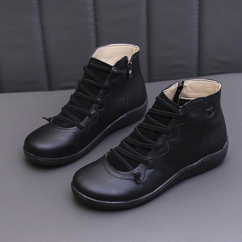 New Women's Winter Boots of European and American Manufacture with Laces and Flat Soles, Large Size, Short Side Made of Cotton.