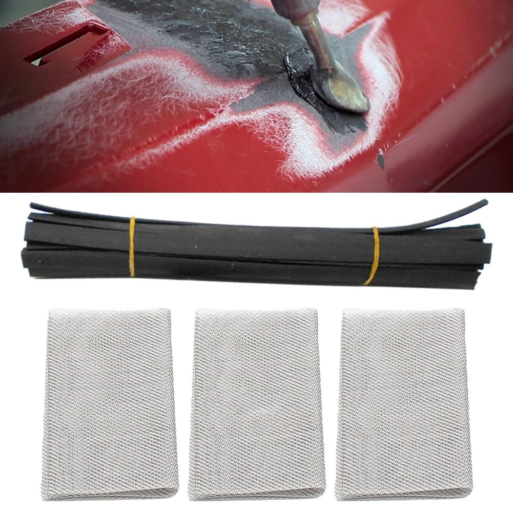 Kompletní sada pro opravu plastů obsahující 10 svářeček a síťku pro podporu