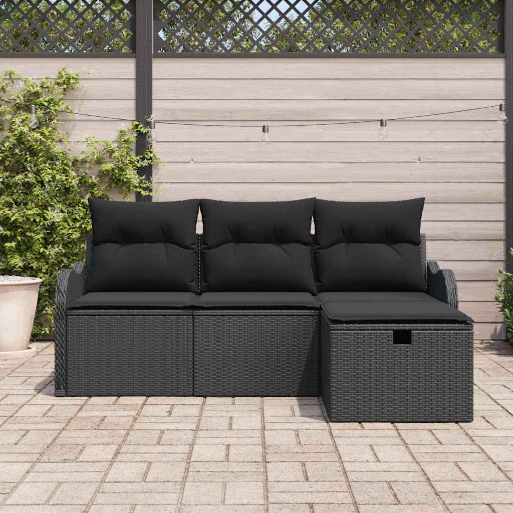 Garden Sofa Set with Cushions 4 pcs Black Poly Rattan