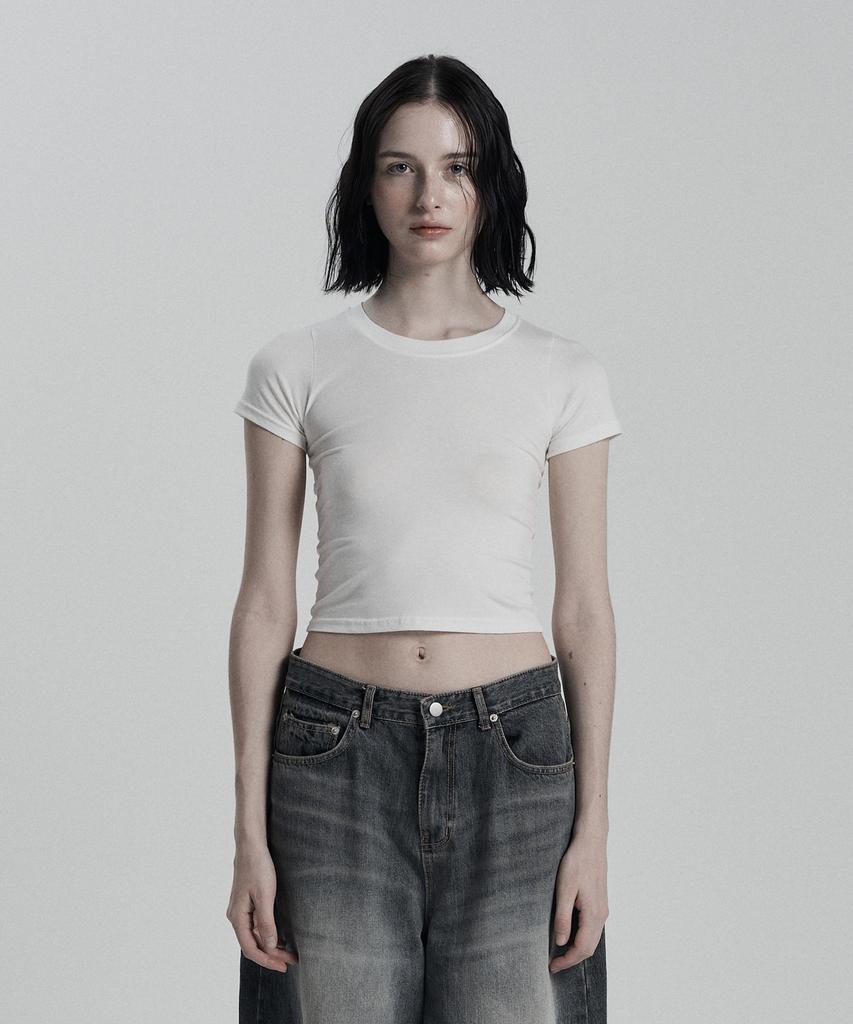 Eonibeu Basic Round Crop T-Shirt White