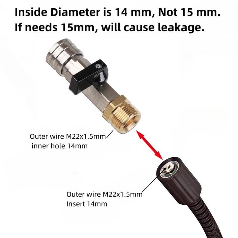 M22 14MM Adaptor With Ball Valve With 1/4" Quick Hitch For High Pressure Wash Hose Switch On/Off Funciton