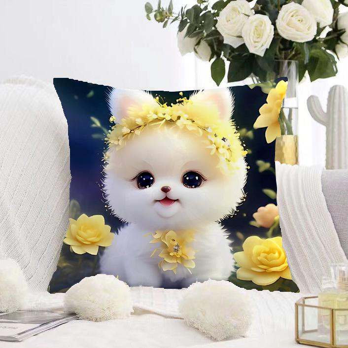 White Cat and Dog Pillowcase Dormitory Decoration Office Living Room Sofa Home Pillowcase