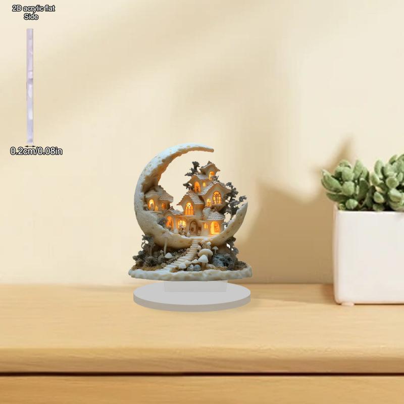 2D Flat Planet Moon House Acrylic Desktop Decoratio, Lent Festival, with Base, Suitable for wall decoration, porch, room, villa, accents Home, Hallway