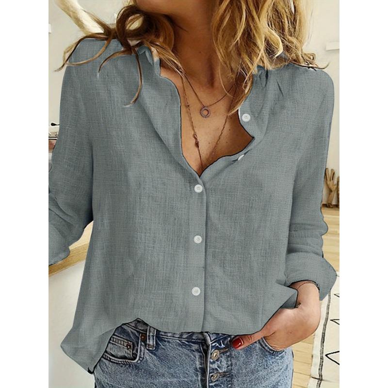 Spring/Summer Solid Color Elegant Casual Loose Long sleeved Linen Shirt Office Shirt Shirts & Blouses Camisas Women's Shirt