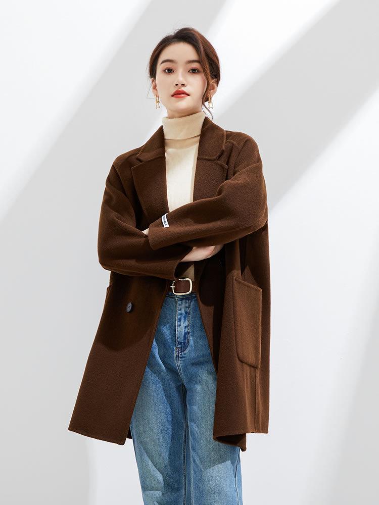 2025 Autumn/Winter Women's Double-Sided Cashmere Coat, Mid-Length, Suit Collar, Loose-Fit, 100% Pure Wool.