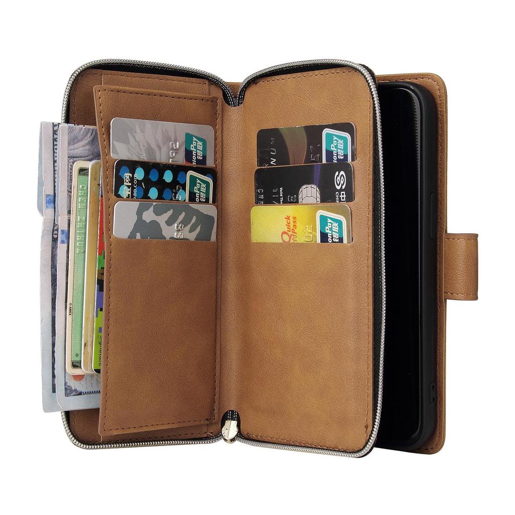 Apple iPhone 13/12 Mini Leather Case: Nine-Card Zipper Style for 14 Pro Max