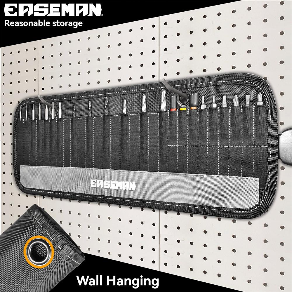 EASEMAN 37 Holes Drill Screwdriver Bits Organizer Roll Up Tool Bag with Buckle for Hang on The Wall Electrician Man Gift