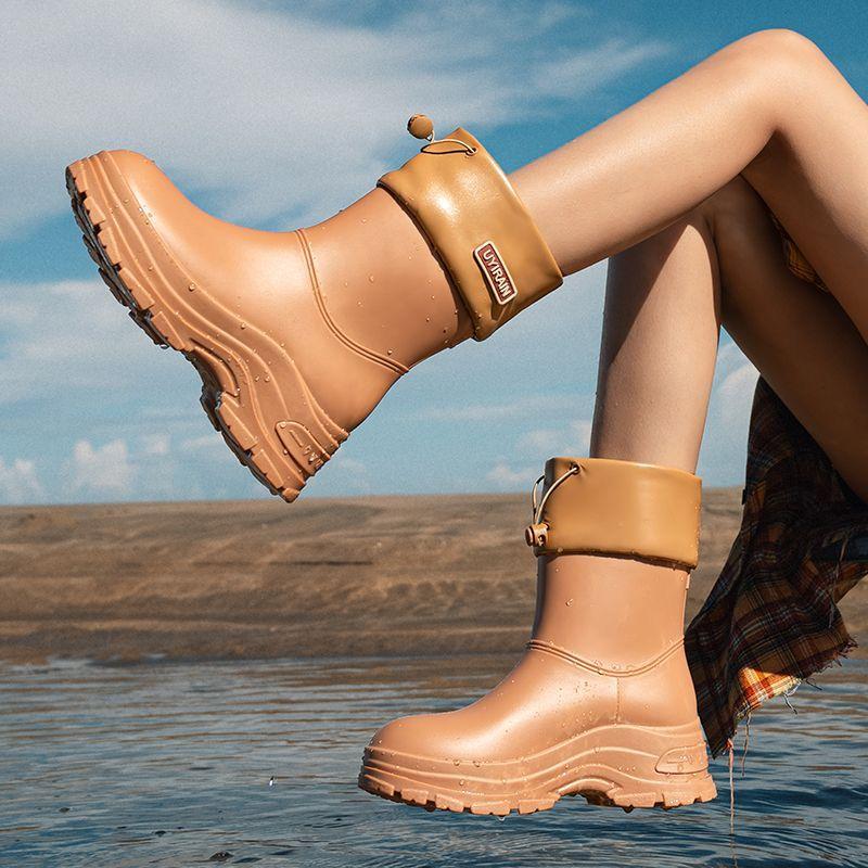 Fashionable Women's Thick Soled Waterproof Rain Boots, Anti Slip Short Tube, Adult Waterproof Kitchen Rubber Boots