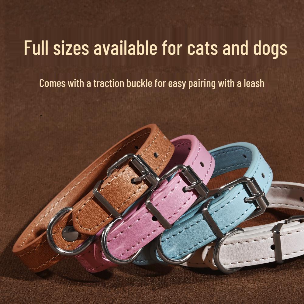 PU Leather Dog & Cat Collar for Small/Medium Breeds - Outdoor Walking Accessory