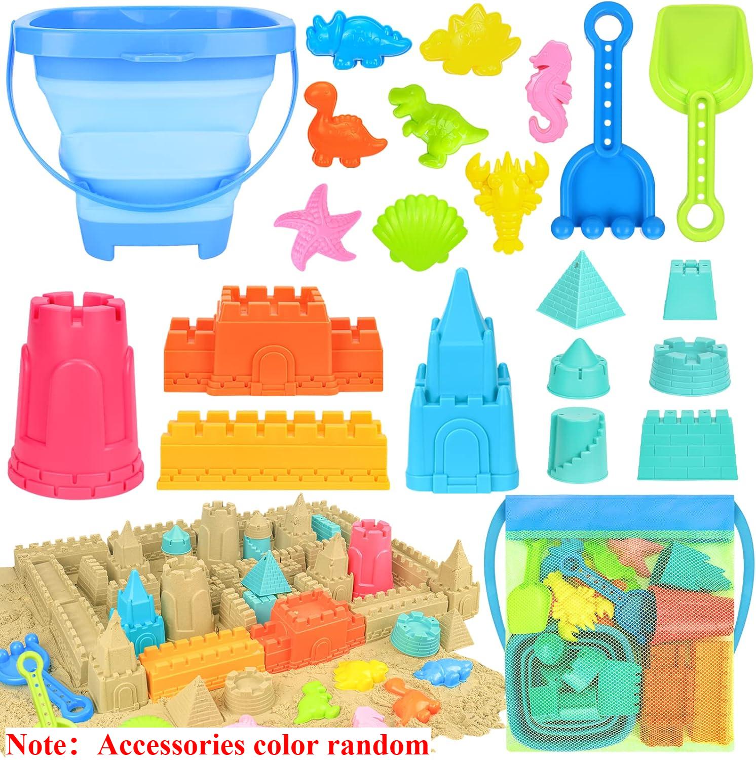 

Beach Toys Sand Toys For Toddlers Sandbox With Excavator Truck Collapsible Sand Bucket Castle Building Kit Animal Molds Mesh Bag
