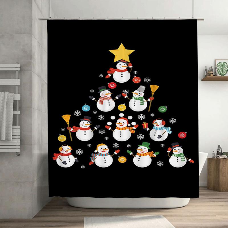 

Tuniu Cute Snowman Family Christmas Bathroom Shower Curtain Waterproof Festive Holiday Decor W60H190(CM)-1 Pcs