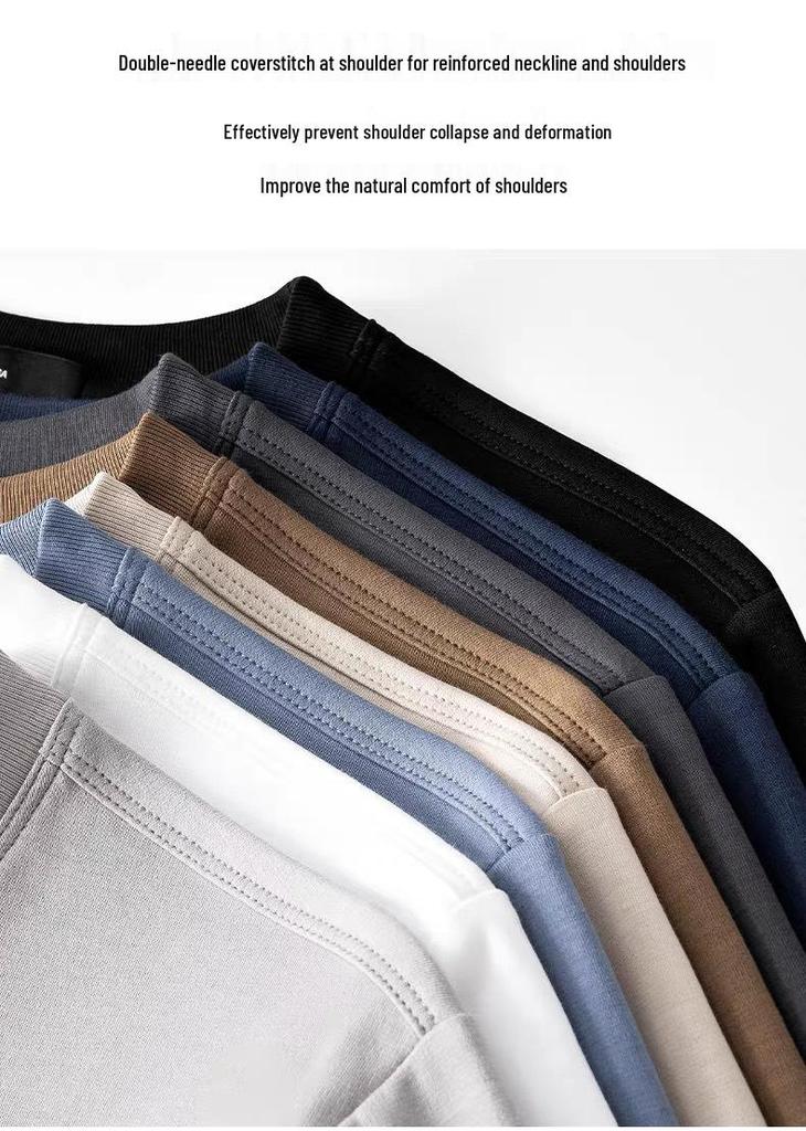 Men's Heavyweight Pure Cotton Short Sleeve Round Neck Casual White T-shirt
