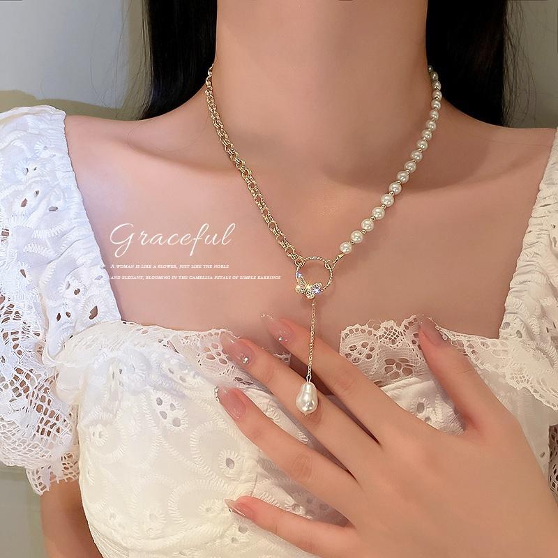 Elegant  Bead Chain Necklace Bowknot Heart Butterfly Zircon Choker for Women Fashion Accessories Jewelry