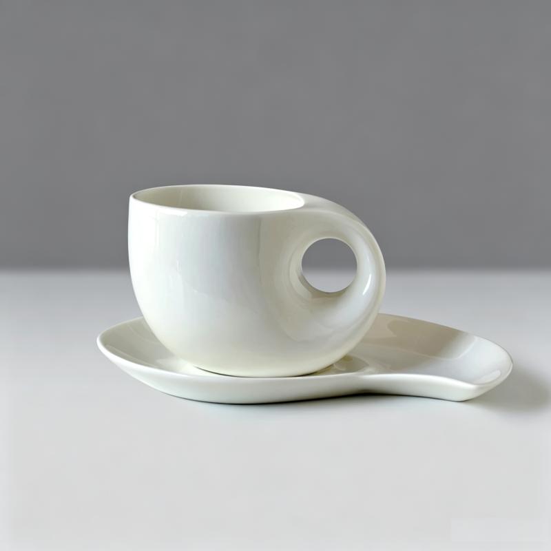Einfaches weißes Knochenkeramik-Kaffee-Tassen- und Untertassenset, dünne neuartige Tassen, kreativ mit Wassertropfen-Design, schlankes Tassen-Teeservice, für das Büro
