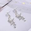 Silver Needle Korean Luxury Moon & Star Diamond Tassel Earrings