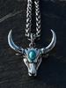 Gotický zelený kámen býčí lebka náhrdelník přívěsek punkový zvířecí náhrdelník pánský taurus zvěrokruhový amulet šperky dárek k výročí