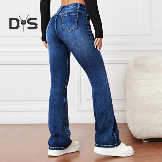 Damjeans Hög midja Utsvängd fåll Knäppning med dragkedja Gradientfärg Lös passform Flera fickor Streetwearbyxor Vardagskläder Långbyxor