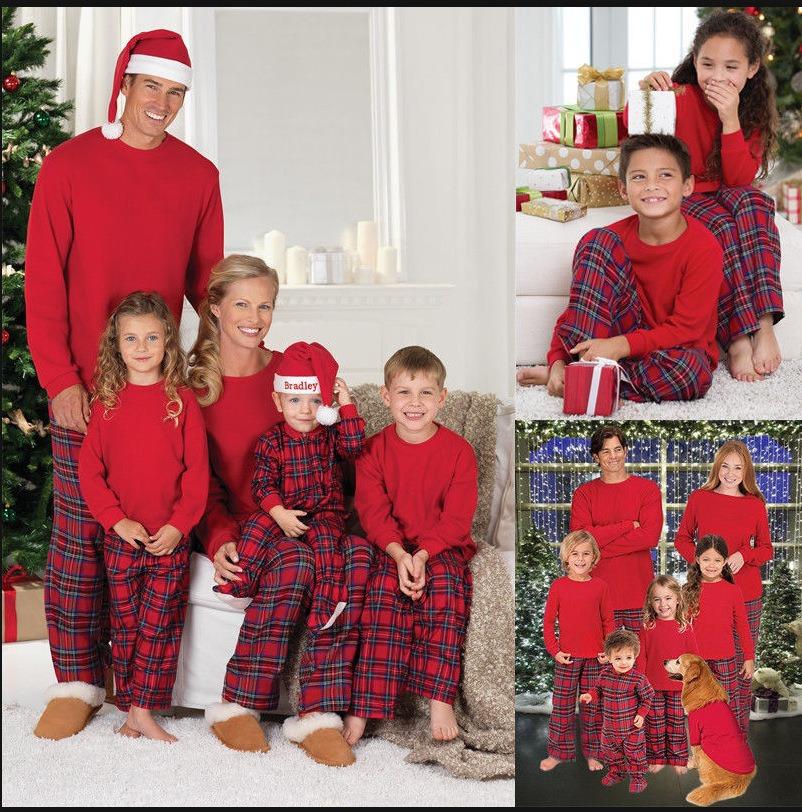 Personalized Family Matching Christmas Pajamas Set Red Plaid Nightwear Support 1pc POD Dropshipping Free Mockup Holiday PJS