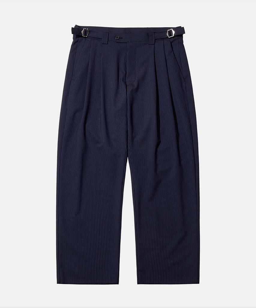 TY Classic Striped Double-Pleat Trousers, Dark Navy