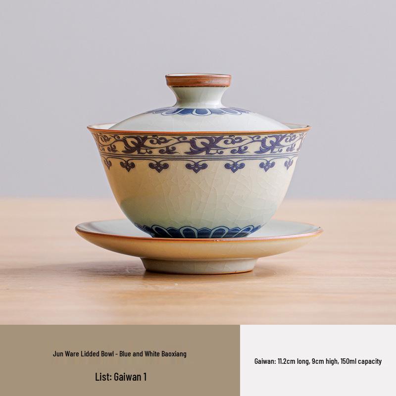 Ru Kiln Joyful Persimmon Cat Blue & White Hand-Painted Ceramic Kung Fu Tea Bowl.