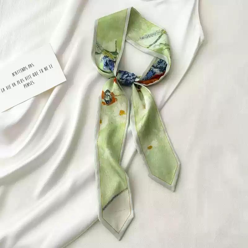 

Top Novelty French Fashion Clothes Decorate Pointed Corner Women Scarf Luxury Printing Green Small Ladies Neck Tie Scarf