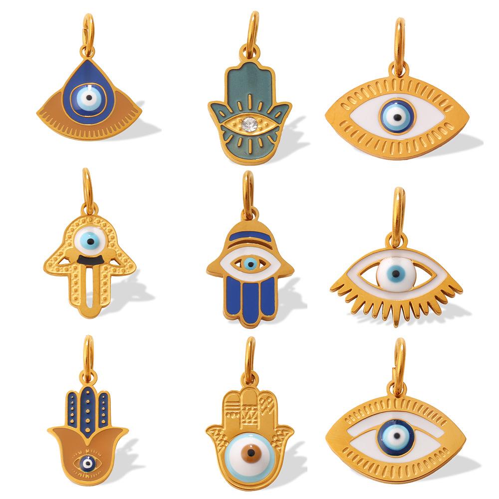 Vintage Exotic Jewelry Pendant Gold Fatima Hand Evil Eye Element Decorative Pendant
