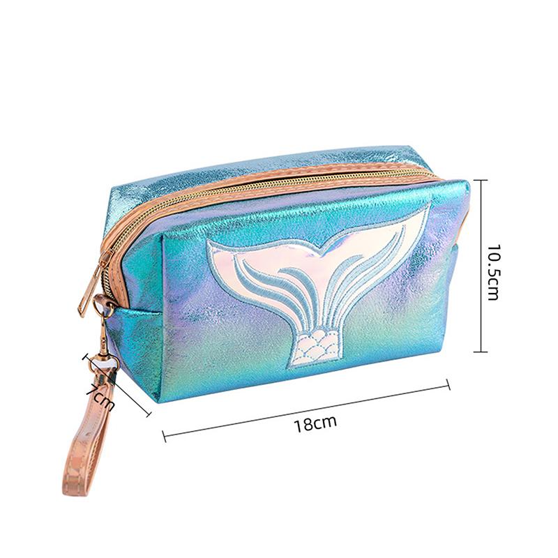 Syreni Ogon Kosmetyczka Laserowy Kolor Podróżna Kosmetyczka Organizer z Paskiem na Nadgarstek Śliczna Kreatywna Laserowa Saszetka Podróżna Pu Dla Dziewcząt