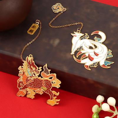 New Chinese Style Retro Mythical Bookmark With Tassel Creative Metal Hollow Dragon Tiger Book Clip Student Gift Office Supplies