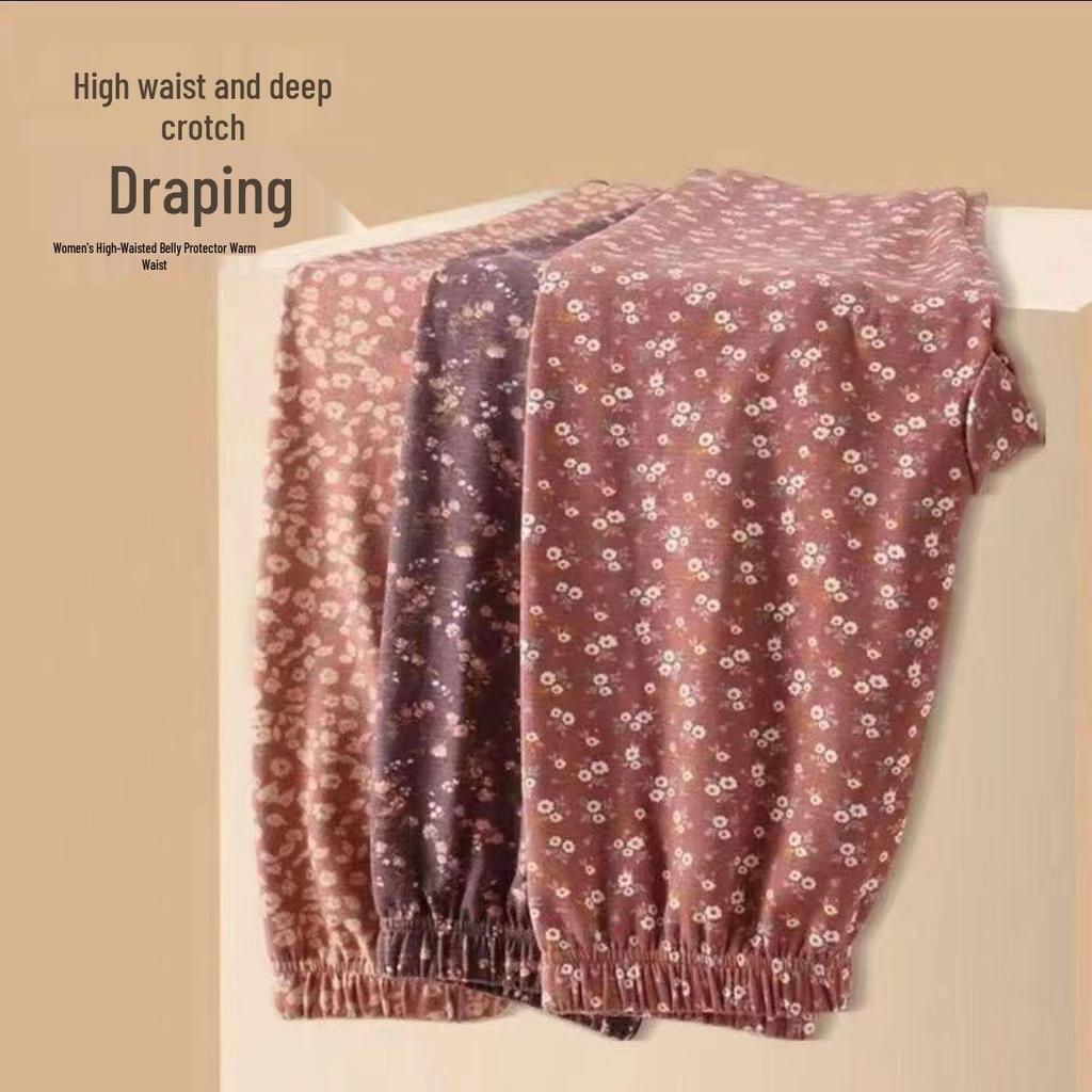 Women's Plus Size Fall Pants: Soft Fleece, Print, Loose Fit for Middle-aged & Elderly