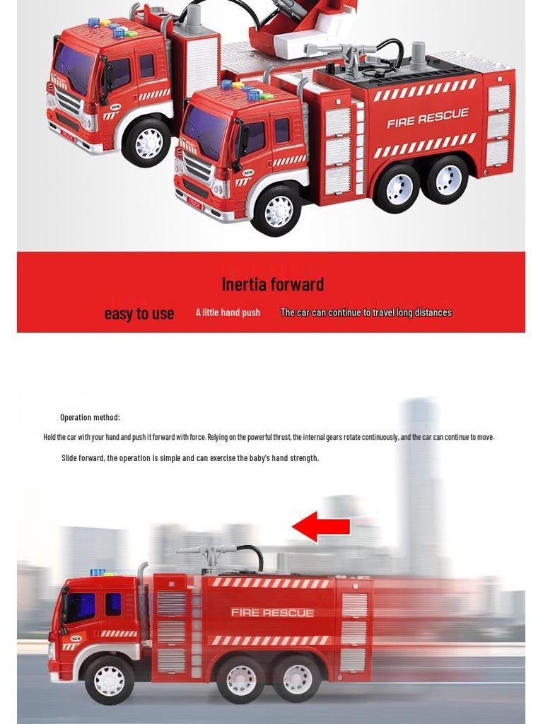 Large Spraying Fire Truck Toy with Lights and Music - Pull-Back Ladder Truck for Kids