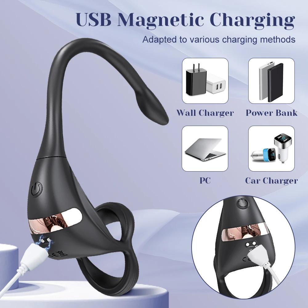 APP Vibrating Cock Ring Taint Stimulator with Mini Prostate Massager  Anal Butt Plug Penis Ring Sex Toys for Men Adult Goods