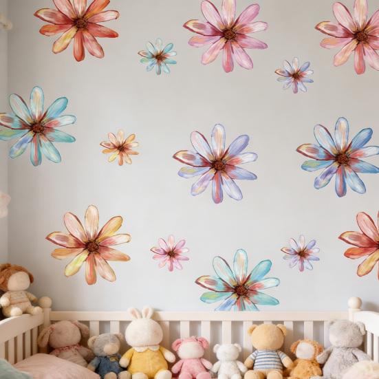 Flower Wall Decals Hand-painted Spring Wildflower Wall Stickers Peel And Stick Floral Wall Art Decor for Girls Bedroom Nursery Classroom Living Room