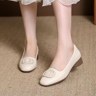 Popular Soft Leather Square Scalp Single Shoes Women's 2025 Autumn New Shallow Mouth Versatile Mother High Heels Soft Sole Small Leather Shoes