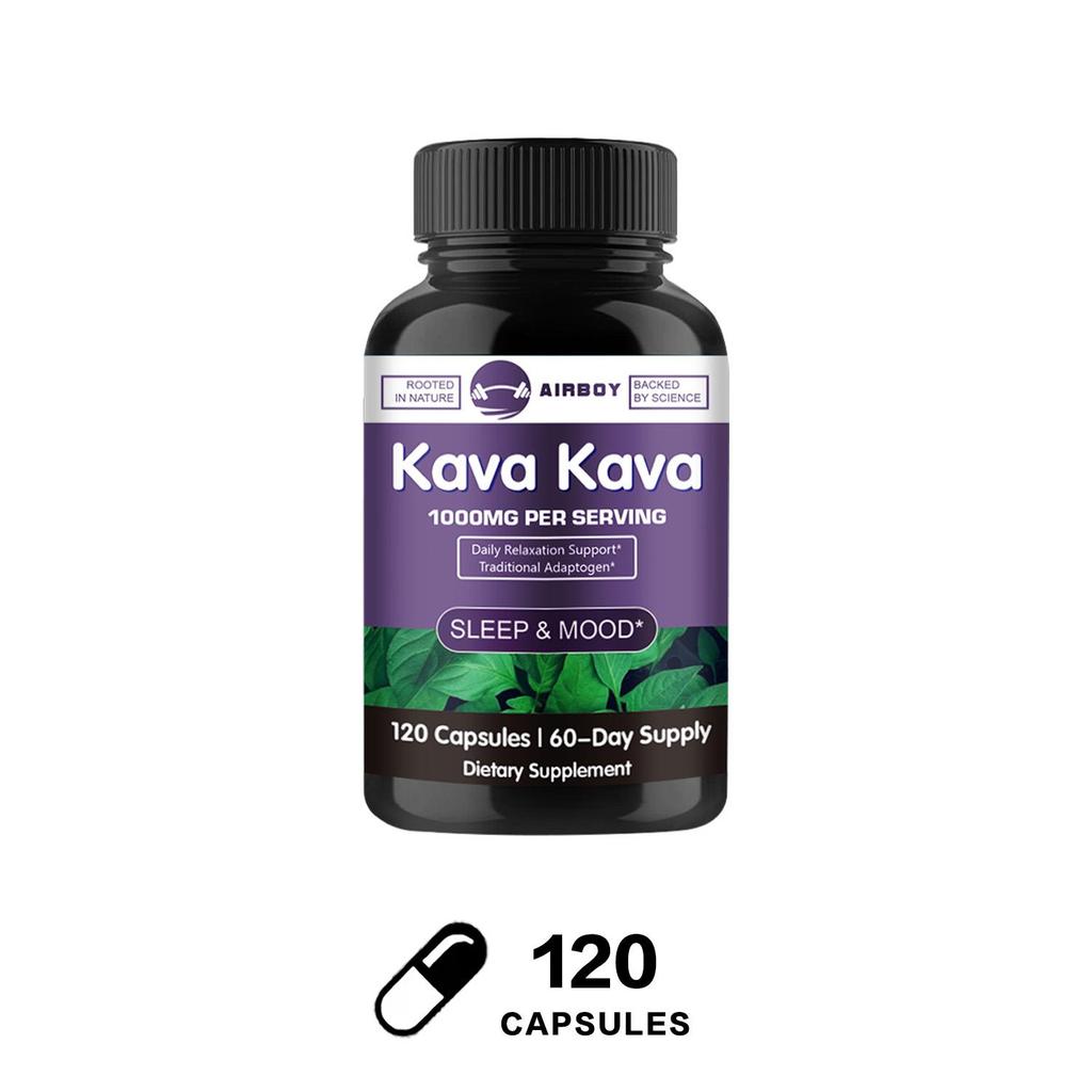 Kava root extract capsules, 1000mg high concentration of kava plant extract per serving, suitable for adults.