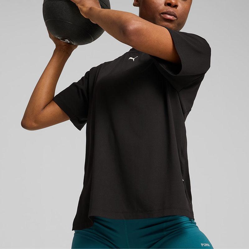 Puma Cloudspun Tee Solid Color Loose Soft Sweat-Absorbing Short Sleeve Drop Shoulder T-Shirt Women Tops Black 525776-01