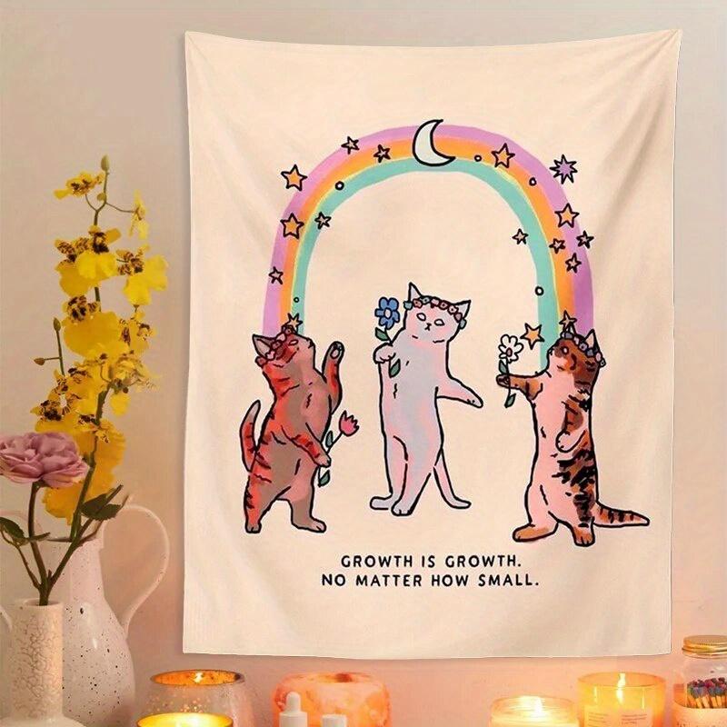 Chase The Sunlight Cat Print Tapestry Cute Boho Style Wall Hanging For Dorm Bedroom And Room Decor And Aesthetic Arrangement